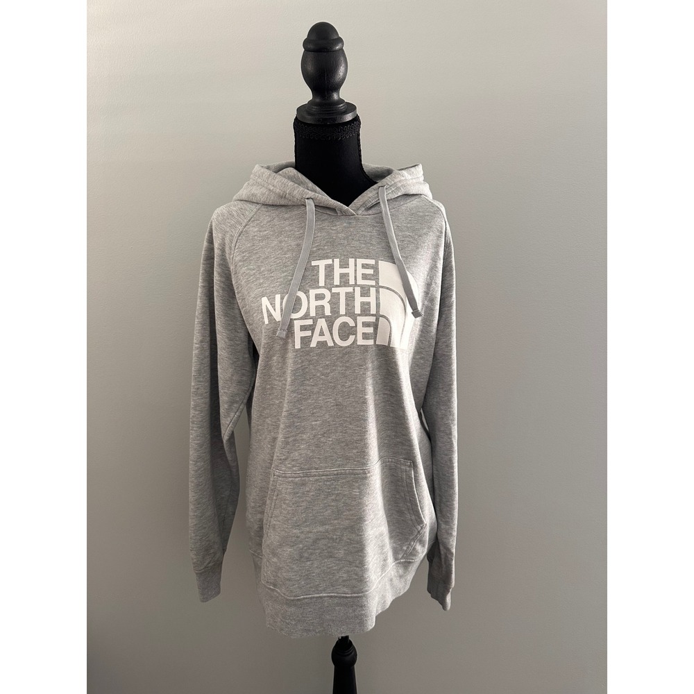 The North Face Womens Hoodie‎ Grey Heather Logo Pullover Sweatshirt Large L
